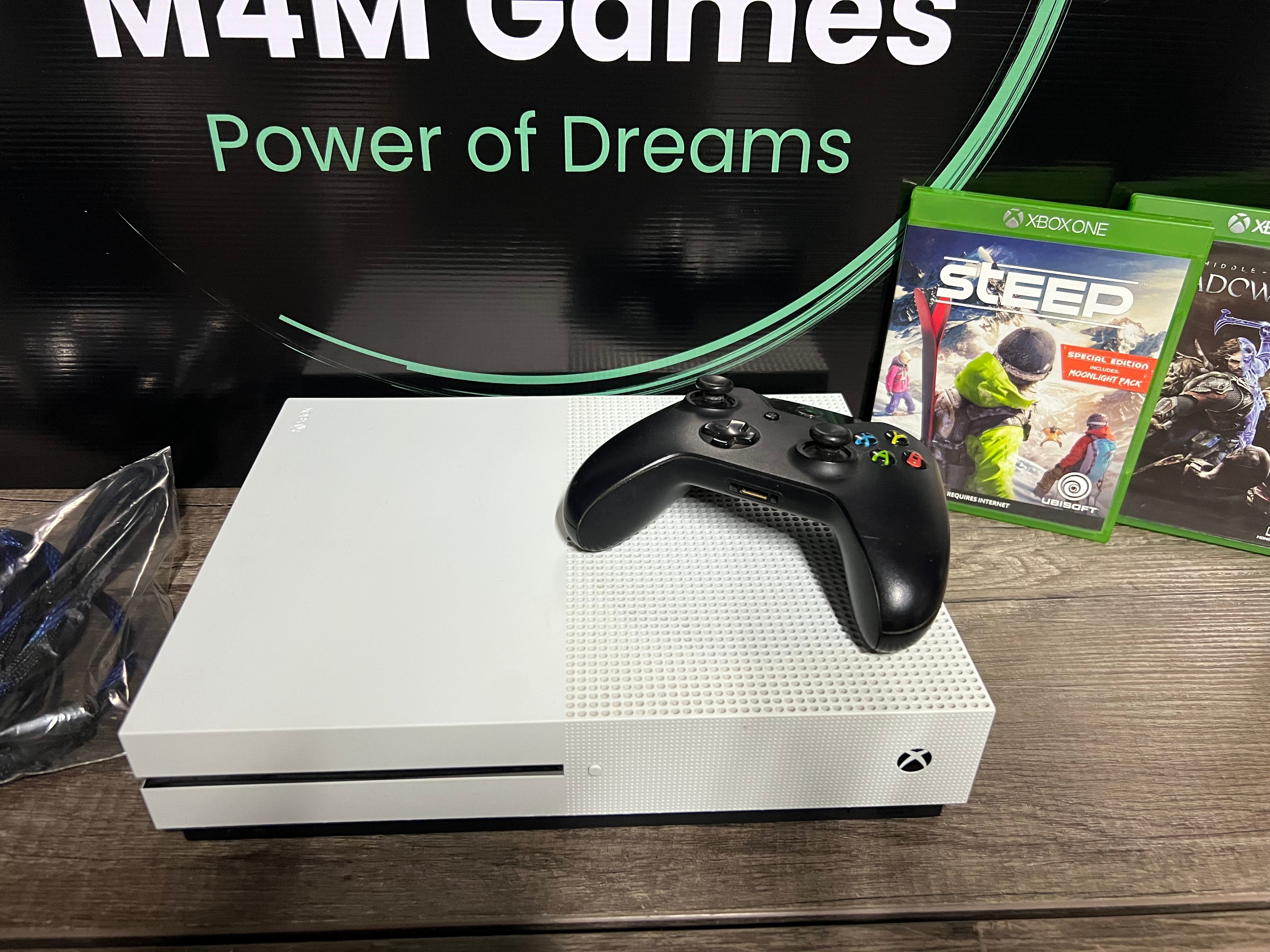 Xbox one S (Storage: 500GB) + 1 Controller + 2 Games – M4M Games